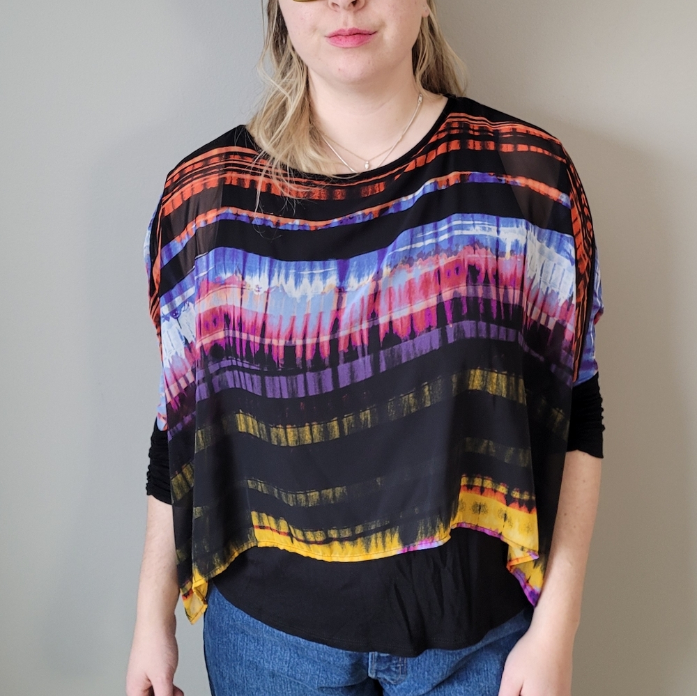 Chiffon print artistic overlay top